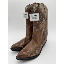 Smoky Mountain Kids Cowboy Boots Size 3.5 Brown Western Embroidered
