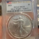 2021 $1 Type 1 American Silver Eagle PCGS MS70 FDOI Flag Label