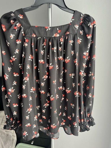 Lauren Conrad Damen Bluse Small Schwarz Langarm Gummizug Blumen Freizeit - Bild 6 von 7