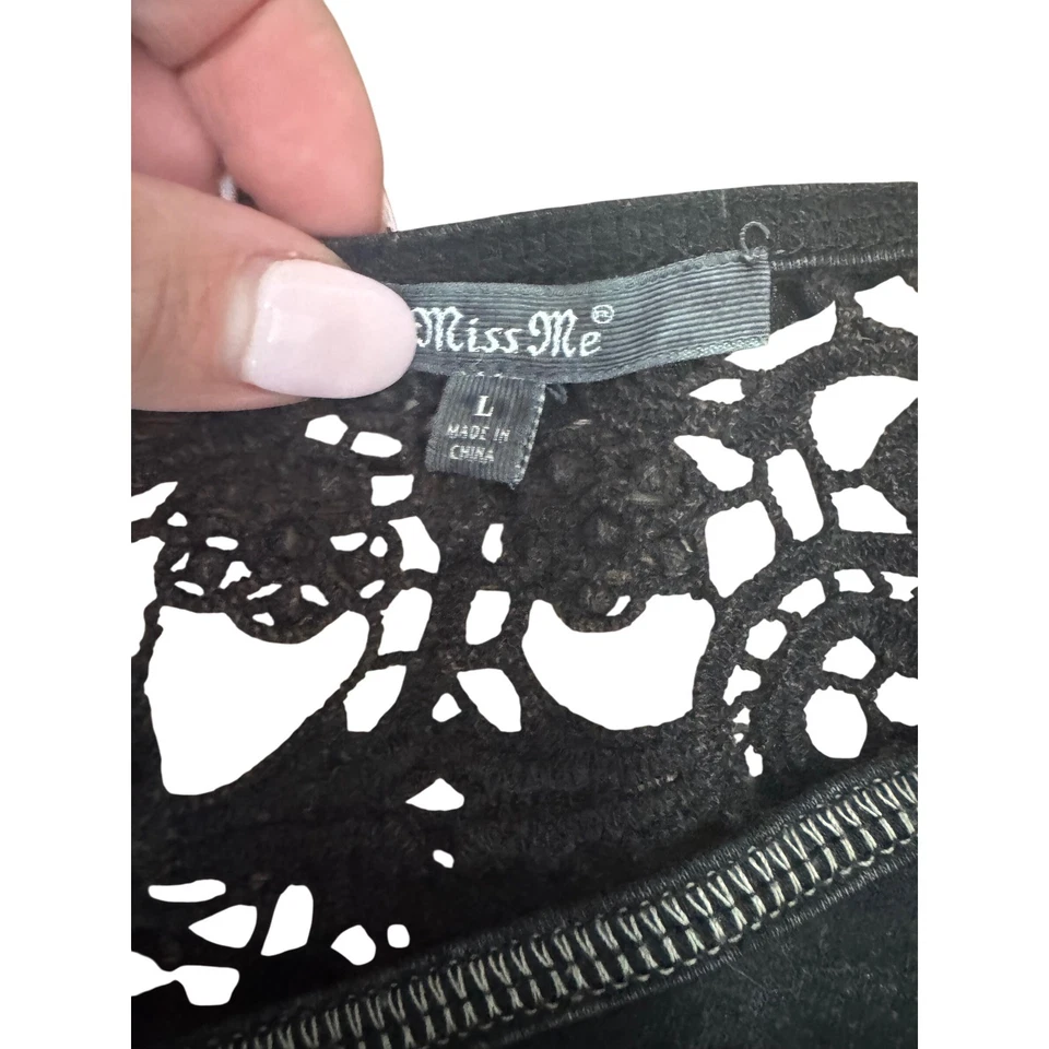 Top canesú de encaje manga larga Miss Me para mujer talla L gris negro Foto 4 de 4