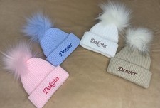 Personalised Newborn Baby Hat with Faux Pom Pom | Unisex Baby Shower Keepsake
