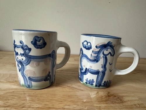 Pair Of M A Hadley 8oz Mugs In Horse And Cow Pattern