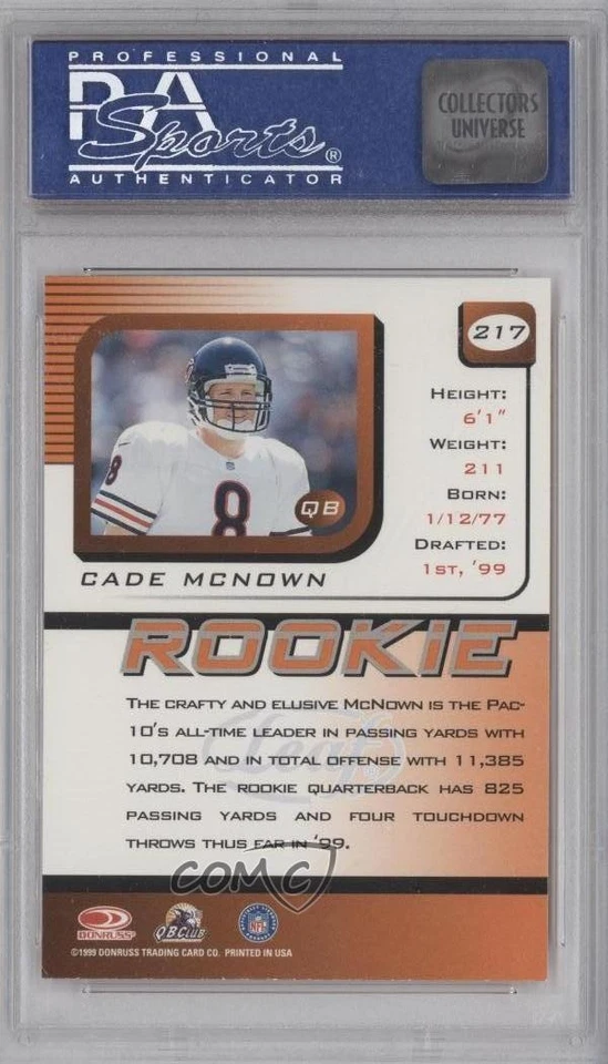 1999 Leaf Rookies & Stars Rookie Cade McNown #217 PSA 8 RC - Image 2 of 2