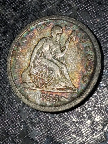 1855-P Seated Liberty Quarter Arrows Album Toning