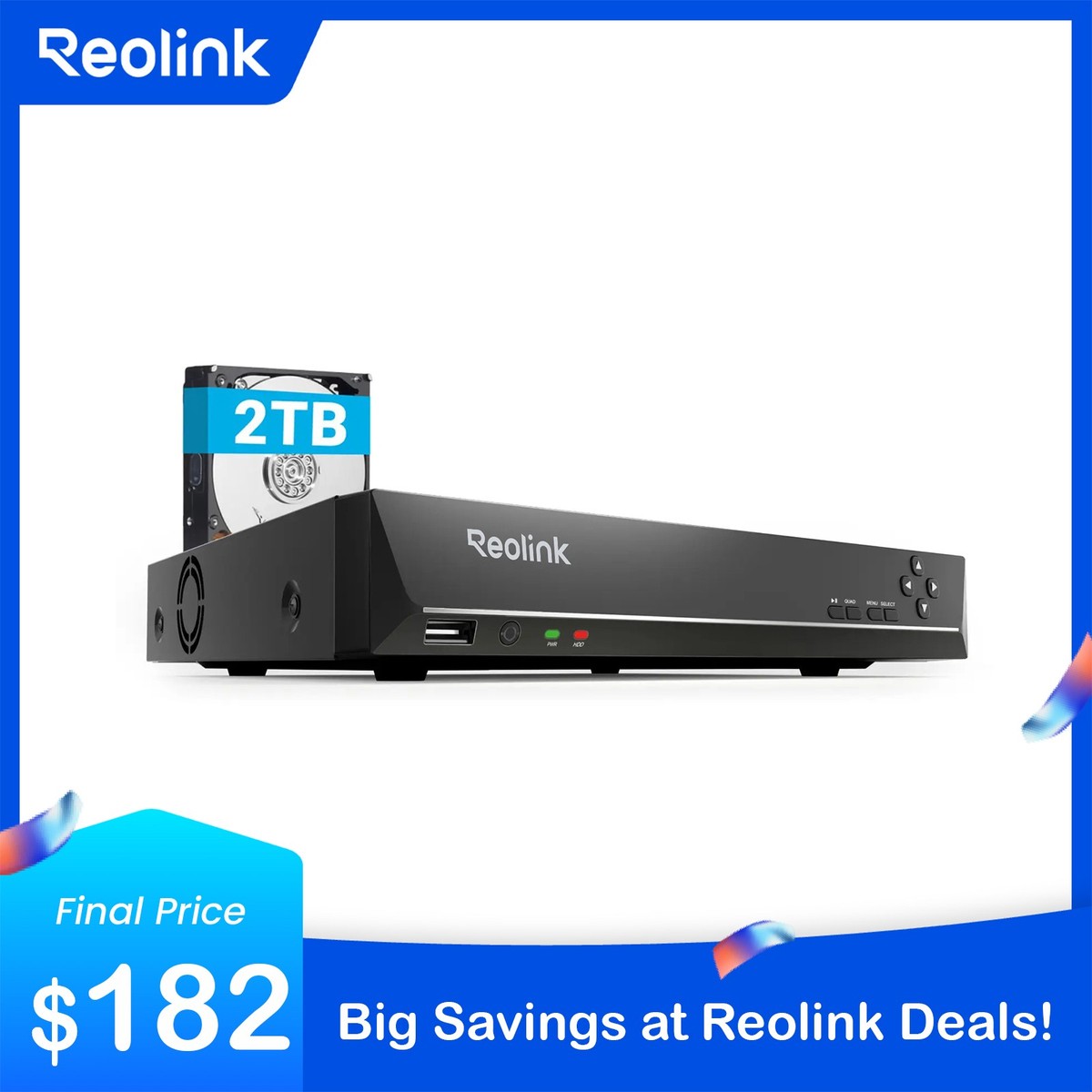 Reolink PoE 8チャンネルレコーダー RLN8-410 Reolink RLN8-410 8CH PoE Network Video Recorder 2TB HDD