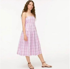 J Crew Tie Back Tiered Poplin Dress Violet/Pink Plaid