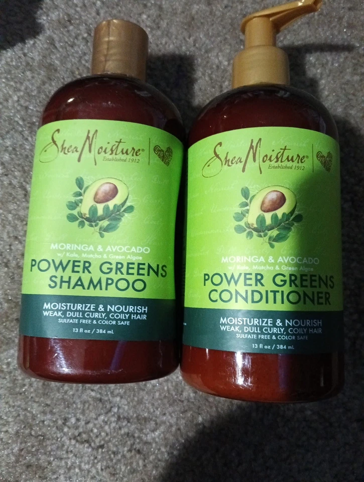 Lote Champú Acondicionador Shea Moisture Power Greens Moringa Aguacate Cabello Rizado Foto 2 de 4