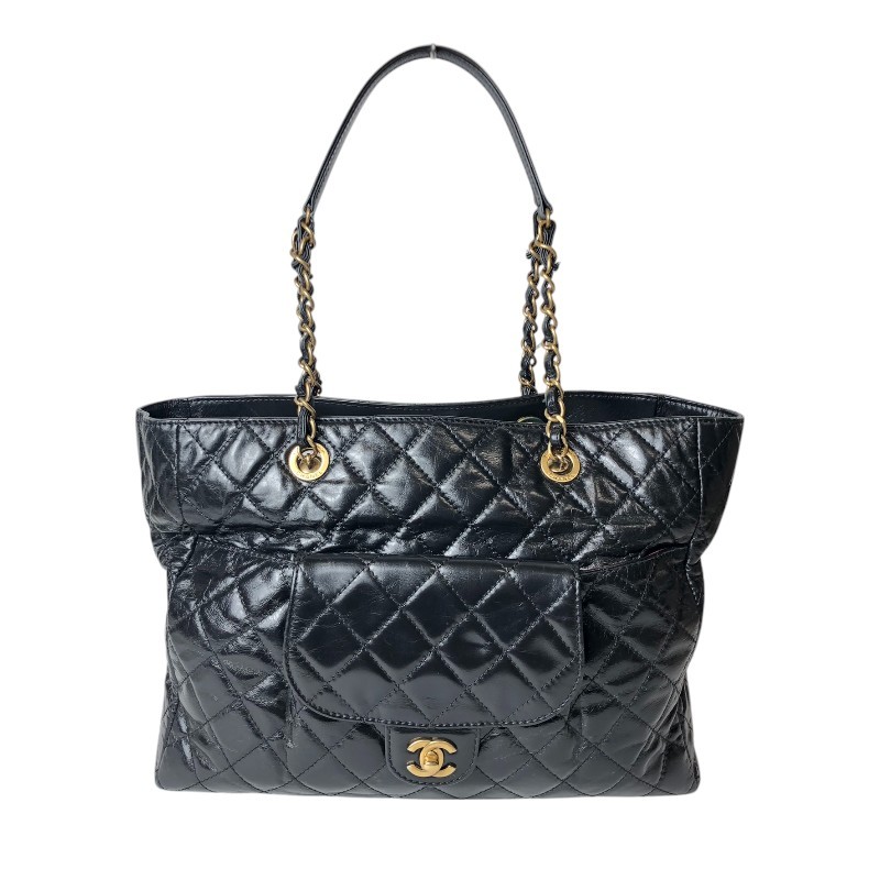CHANEL Matelasse Chain Tote Bag Black Gold Hardware Aged Calf Women's  DDU