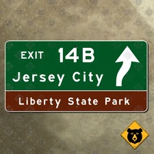 New Jersey highway marker road sign exit 14B Jersey City turnpike 1961 16x8