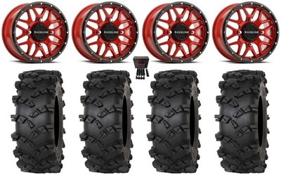 Raceline Krank 14'' Wheels Red 28'' Outlaw M/T Tires Honda Rincon Rancher