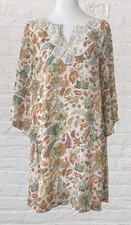 Robert Louis Brown Yellow Floral Shift Dress Sz M Bohemian Hippie Garden Tea