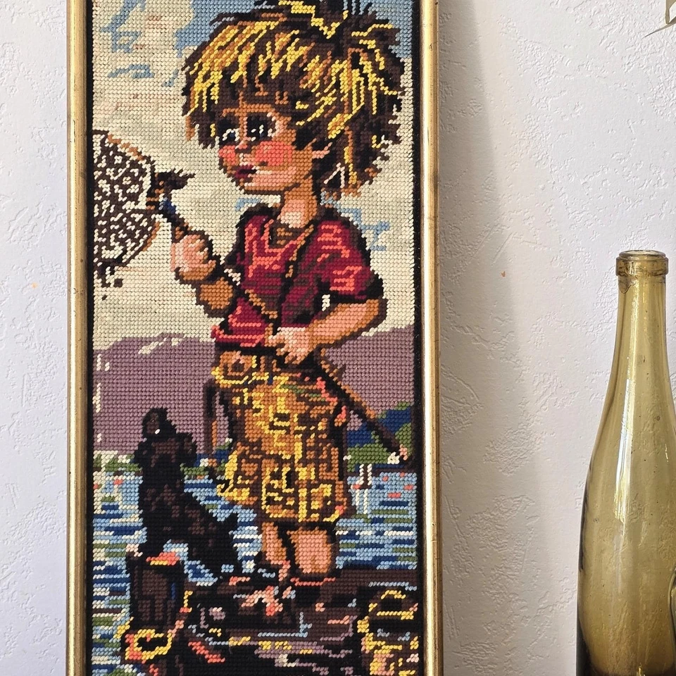 Canevas fini vintage Paris Margot – petit garçon – cadre doré patiné rétro - Photo 2/4