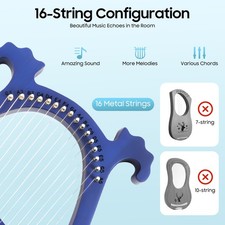 16 Strings Lyre Harp Mahogany Body with Tuning Wrench String Pick Set US
