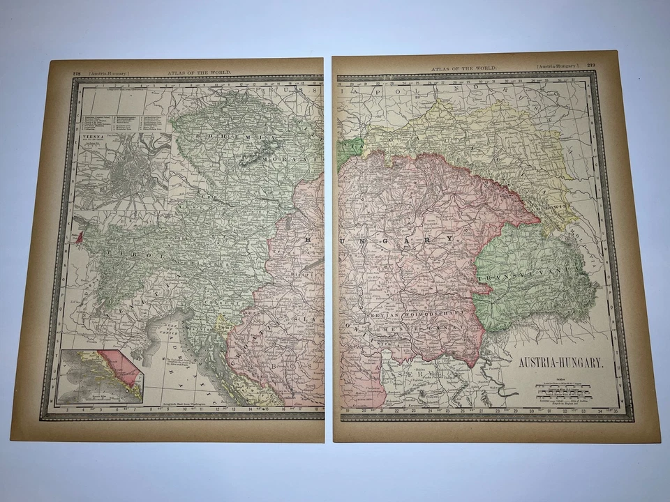 Mapa de 2 piezas de AUSTRIA-HUNGRÍA 1894 Fm 1894 R-McN Biblioteca Atlas VER FOTOS Y DESCRIPCIÓN Foto 2 de 3