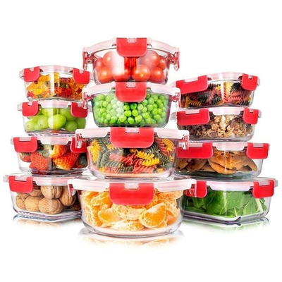 #ad Serenelife 24 Superior Glass Food Storage Containers Set Stackable Design Red $33.99