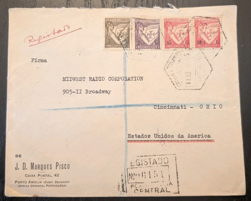 MOZAMBIQUE PORTUGAL 1936 REGISTERED COVER to USA Envelope Collection Lot 