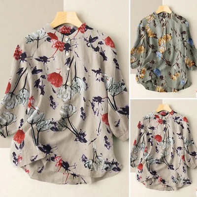 Damen-Bluse Mit Blumenmuster Und Knopfleiste Übergroßes Oberteil Für Den æ