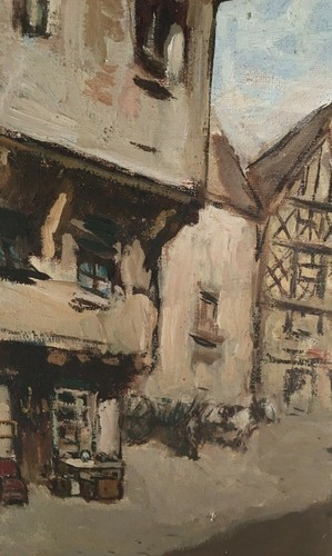 Ludovic GIGNOUX (1882-?) Huile sur toile scène animée en centre ville médieval - 第 8/8 張圖片