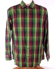 BANANA REPUBLIC Original Men's Shirt Size M Long Sleeve Plaid Green Burgundy
