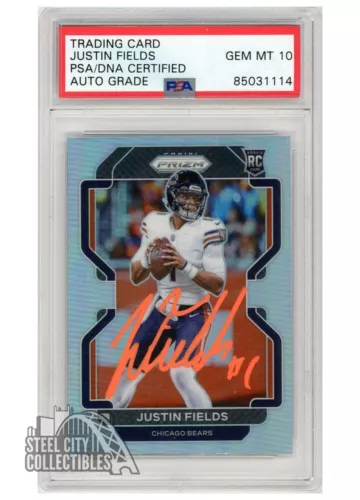 Justin Fields 2021 Prizm Silver Autograph Rookie Card #334 PSA/DNA 10 (Orange)