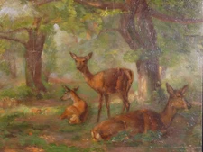 Edmond Camille RICHARD (1854-?) Oil Dated 1906 Animals Does Yvelines France