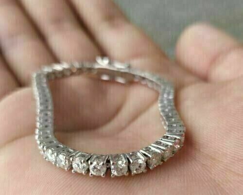 Bracelet de tennis femme diamant taille ronde 9 ct créé en laboratoire plaqué or blanc 14 carats - Photo 1/9