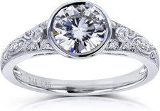 Round Moissanite Bezel Engagement Ring 1 Ct in 925 Sterling Silver