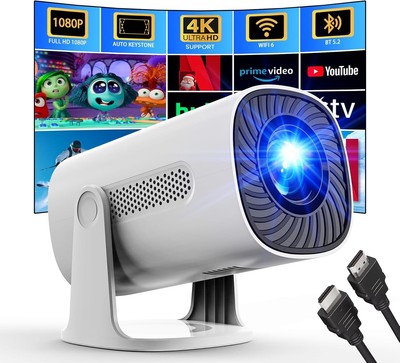 2025 Mini Projector with WiFi and Bluetooth, 1080P Native 4K Support Projecto...