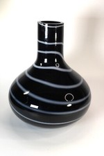 Mid Century Modern Art Glass Vase Black W White Swirls 11.5"Tall Made In Poland