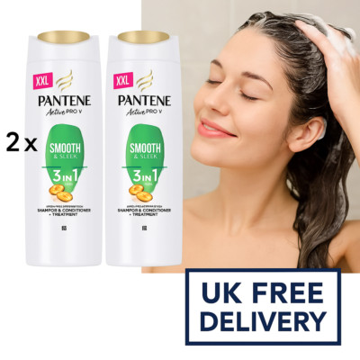   2 x Pantene Active Pro-V Smooth & Sleek 3-in-1 Shampoo 600ml - XXL Flaschen  