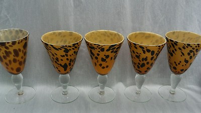 Stylish 5 Amici Italy hand made large animal print wine glasses 8 inches  tall | eBay