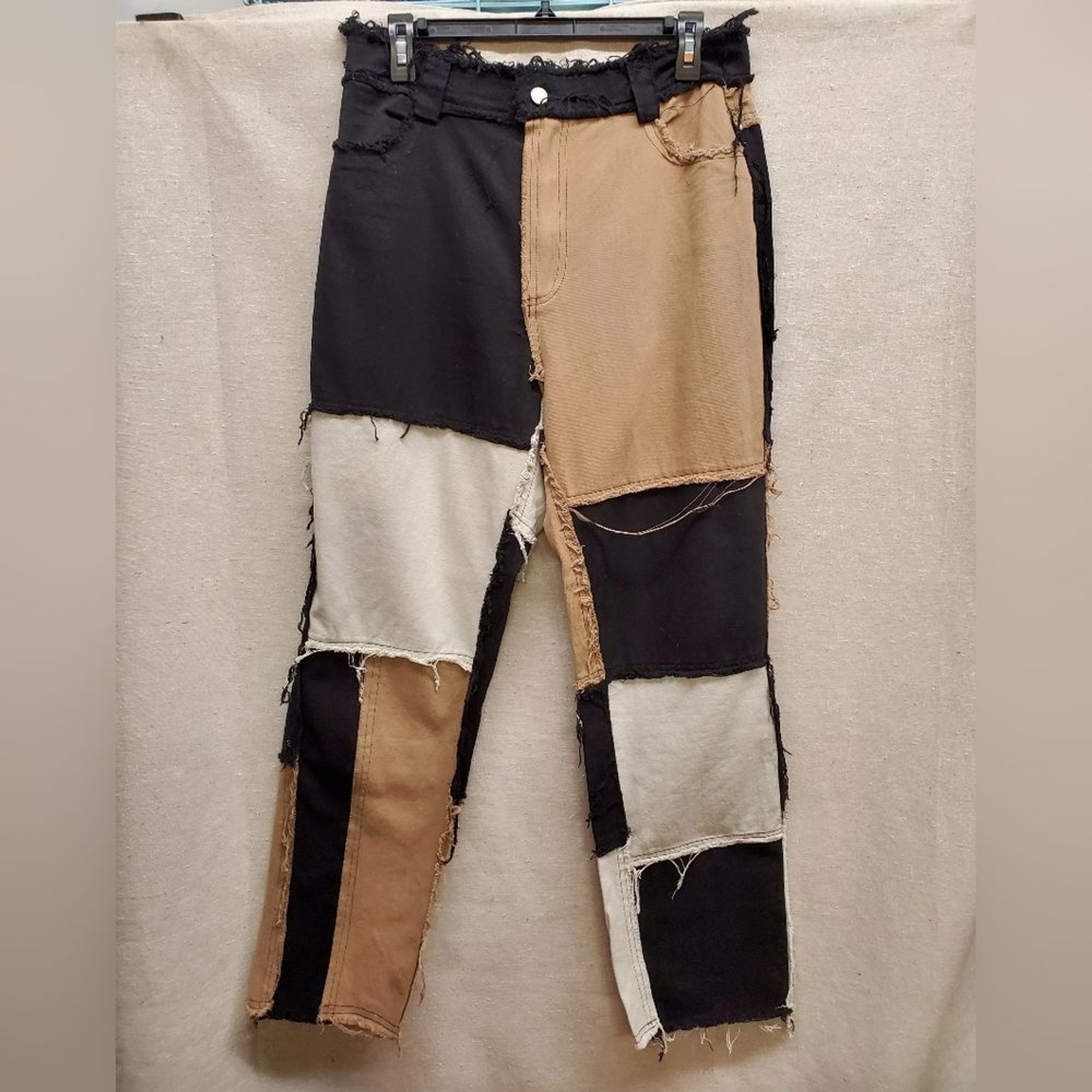 Shein Patchwork Stringy Pants Jeans in Black, Whi… - image 1