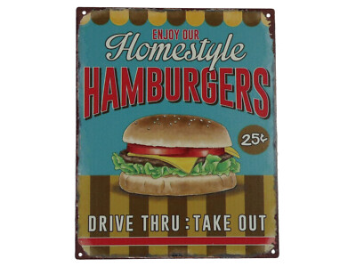 Blechschild ''Hamburgers'' Cheeseburger Burger KIng McDonald Diner 25x20cm Neu