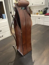 Leather Wine Single Bottle Tote Carrier Bag Case Brown Gift House Warming 100