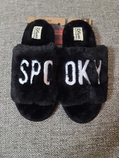Women's Dluxe by Dearfoams Halloween Black SPOOKY Slippers Memory Foam NWT