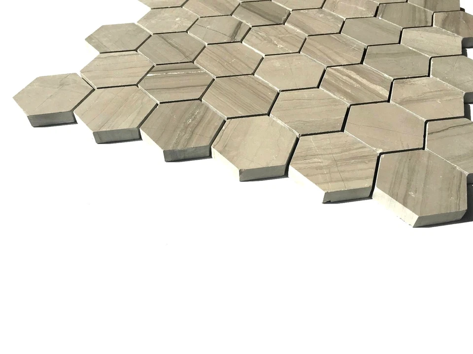 Athens Gray 2" Hexagon Marble Mosaic Wall and Floor Tile Backsplash Kitchen Bath - Image 2 of 4