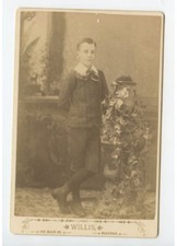 CAB PHOTO BOY W/ BOW TIE FROM MILFORD, MASS, PORTRAIT BY WILLIS, GRAPHIC BACK