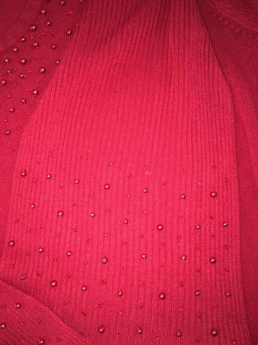 Croft & Barrow Red Sweater XL Detachable Scarf Soft Beading EUC Festive V-Neck - Picture 5 of 5