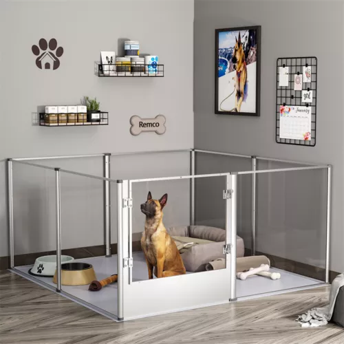 Tall 32inch Clear Acrylic Dog Playpen Fence Large Pet Whelping Pen Box Kennel XL