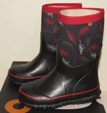 Bogs Stomper Winter Boots Dino Boys Size 12 Kids Black Insulated Waterproof NEW