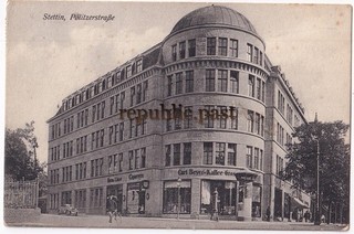 Postcard Szczecin Pölitzerstraße Curt Bayer's coffee roastery 1928 (R8