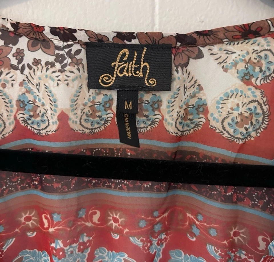 Festival Chifón Cuentas Bohemio Paisley Estampado Volantes Túnica Mediana Foto 4 de 4