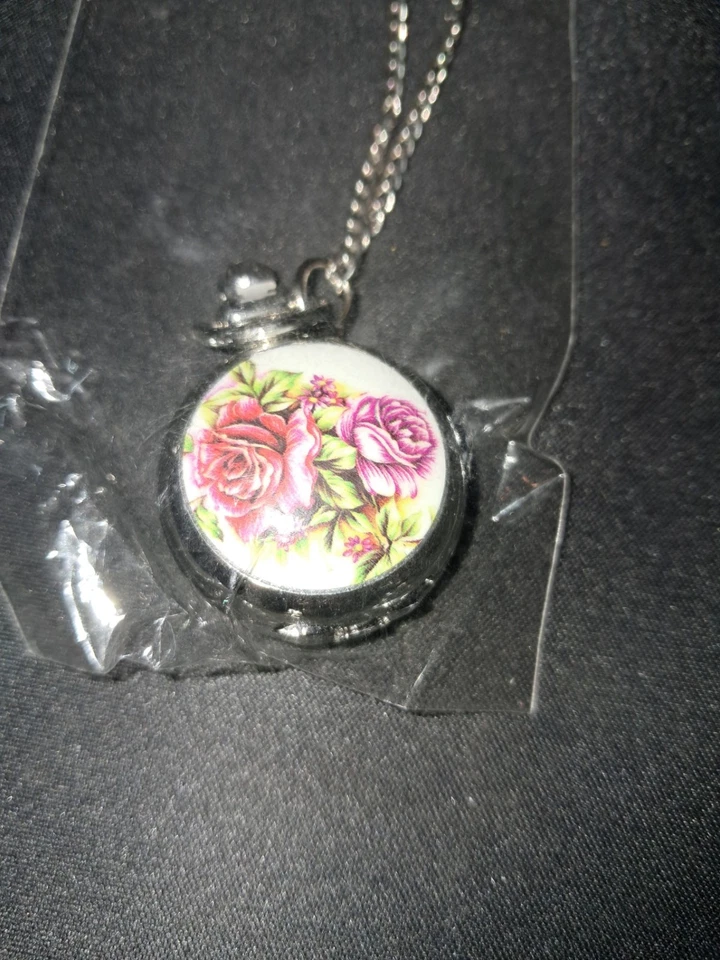 Taschenuhr mit Kette (Blumenmotiv) - Bild 3 von 4