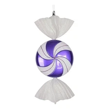 Vickerman 18.5" Plastic Flat Swirl Candy Christmas Ornament in Purple/White