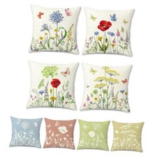 Spring Floral Pillow Covers 18x18 Set of 4 Flower Farmhouse Garden Patio