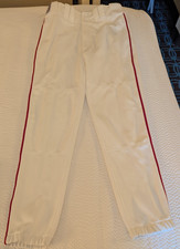 NWT MIZUNO Adult Medium BASEBALL White w RED Piped ELASTIC BOTTOM Pants M8 