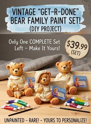 RARE Vintage Design Works Bear Family DIY Figurine Set - 3pc Unpainted Treasure!