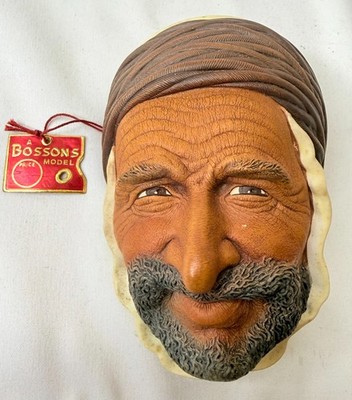 Vintage Bossons England Chalkware Persian Man Wall Hanging with Original Tag