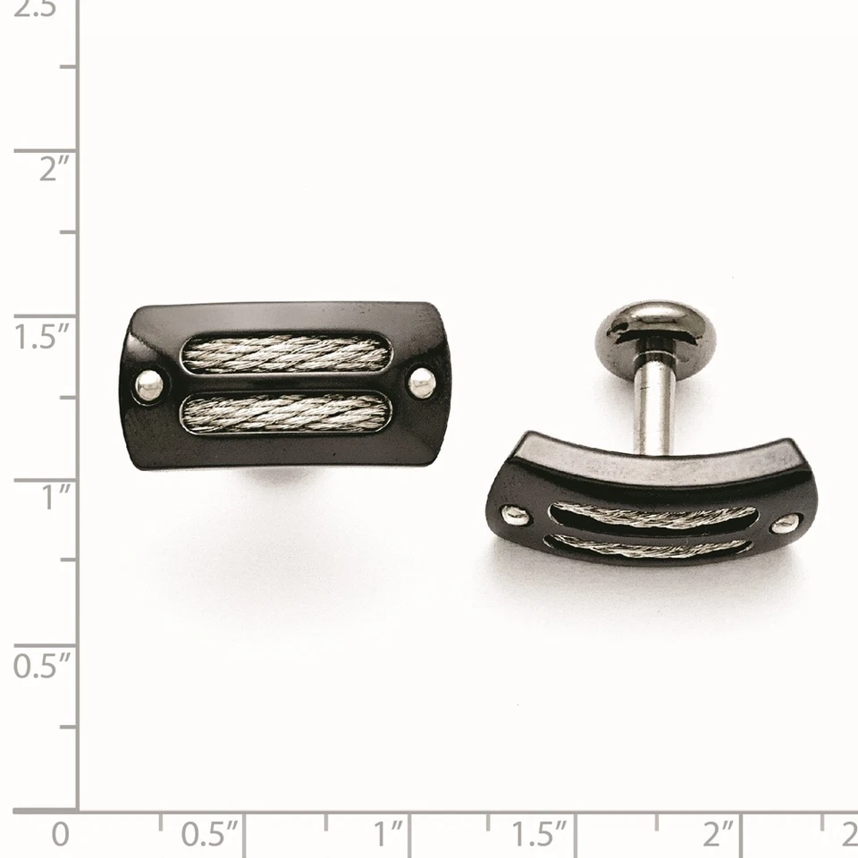 Titanium/Ster.Sil Black Ti Polished w/Cable Inlay Cuff Links - Image 3 of 3
