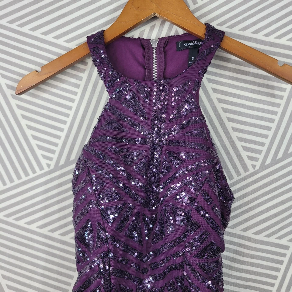 Speechless Sequin Dress Juniors Size 3 party Prom Layered mesh Purple Mini - Image 3 of 4